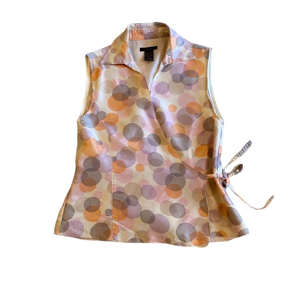 Preloved 100% silk Silkland wrap top with orange/purple bubble pattern